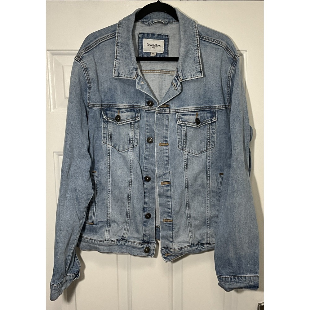 Goodfellow & Co Light Wash Trucker/Biker Blue Denim Jean Jacket Men's XL
